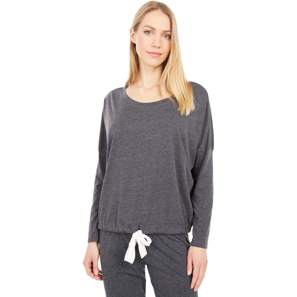 Eberjey Womens Heather Slouchy Pajama Top Drawstring Hemline Charcoal Size S NWT